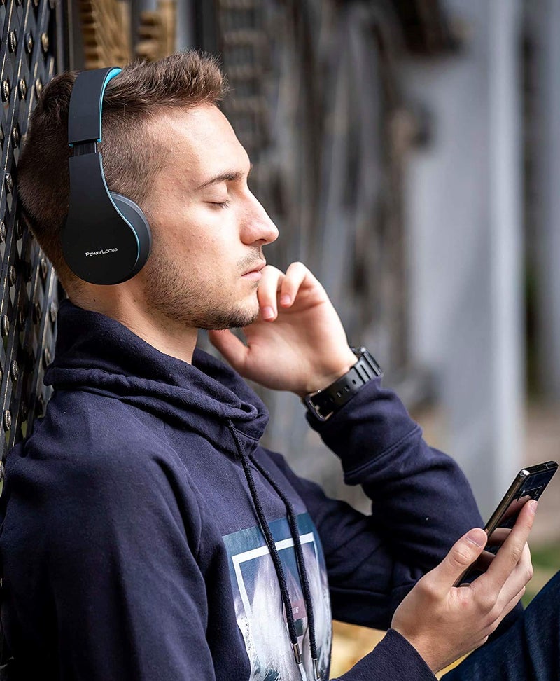 PowerLocus Wireless Bluetooth Over-Ear Stereo Foldable Headphones, Wired Headsets with Built-in Microphone for iPhone, Samsung, LG, iPad (Black/Blue) - Image 2